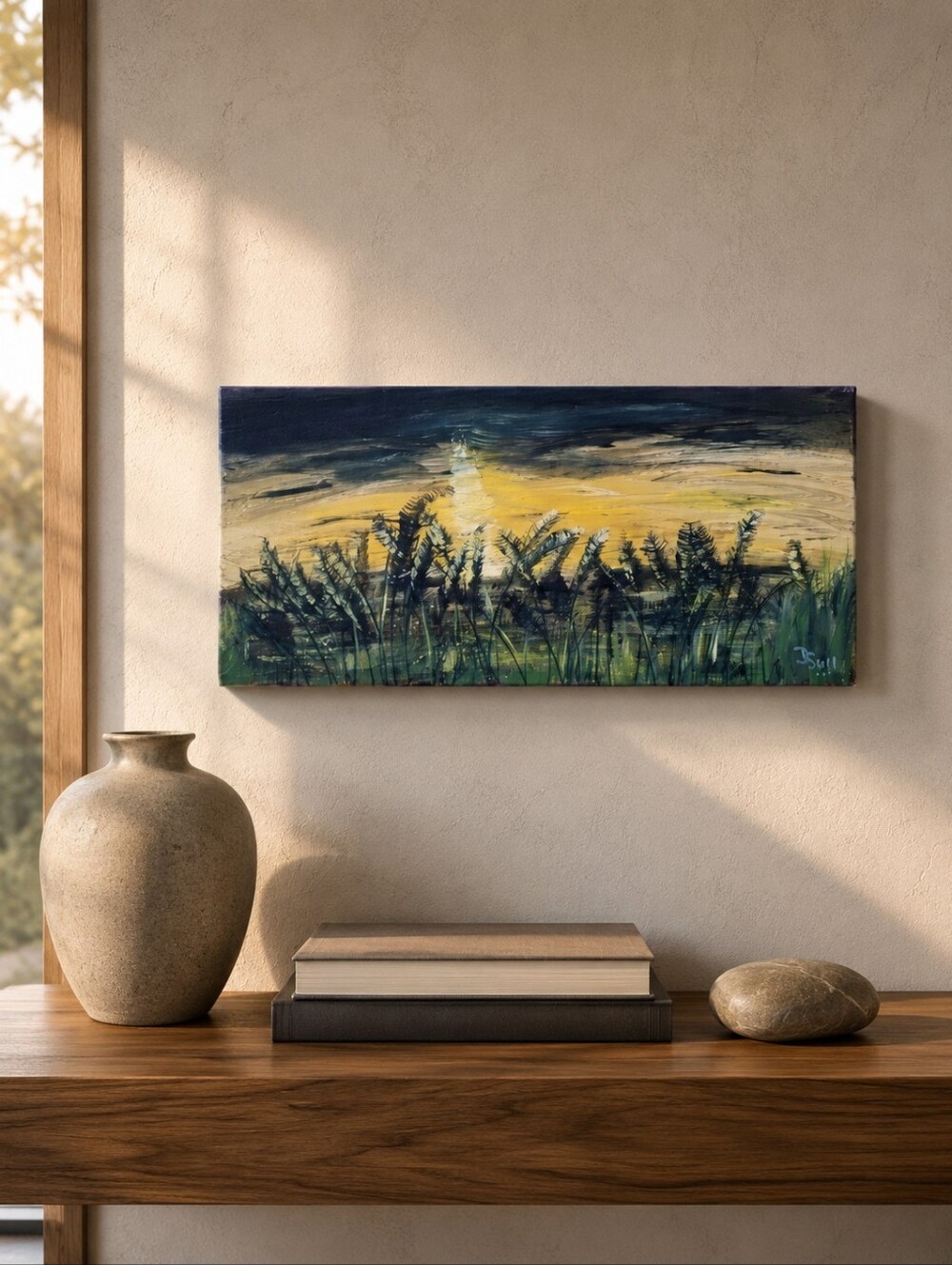 Original Oil Painting Marsh Grass Sunset Canadian Landscape 10x20 Canvas